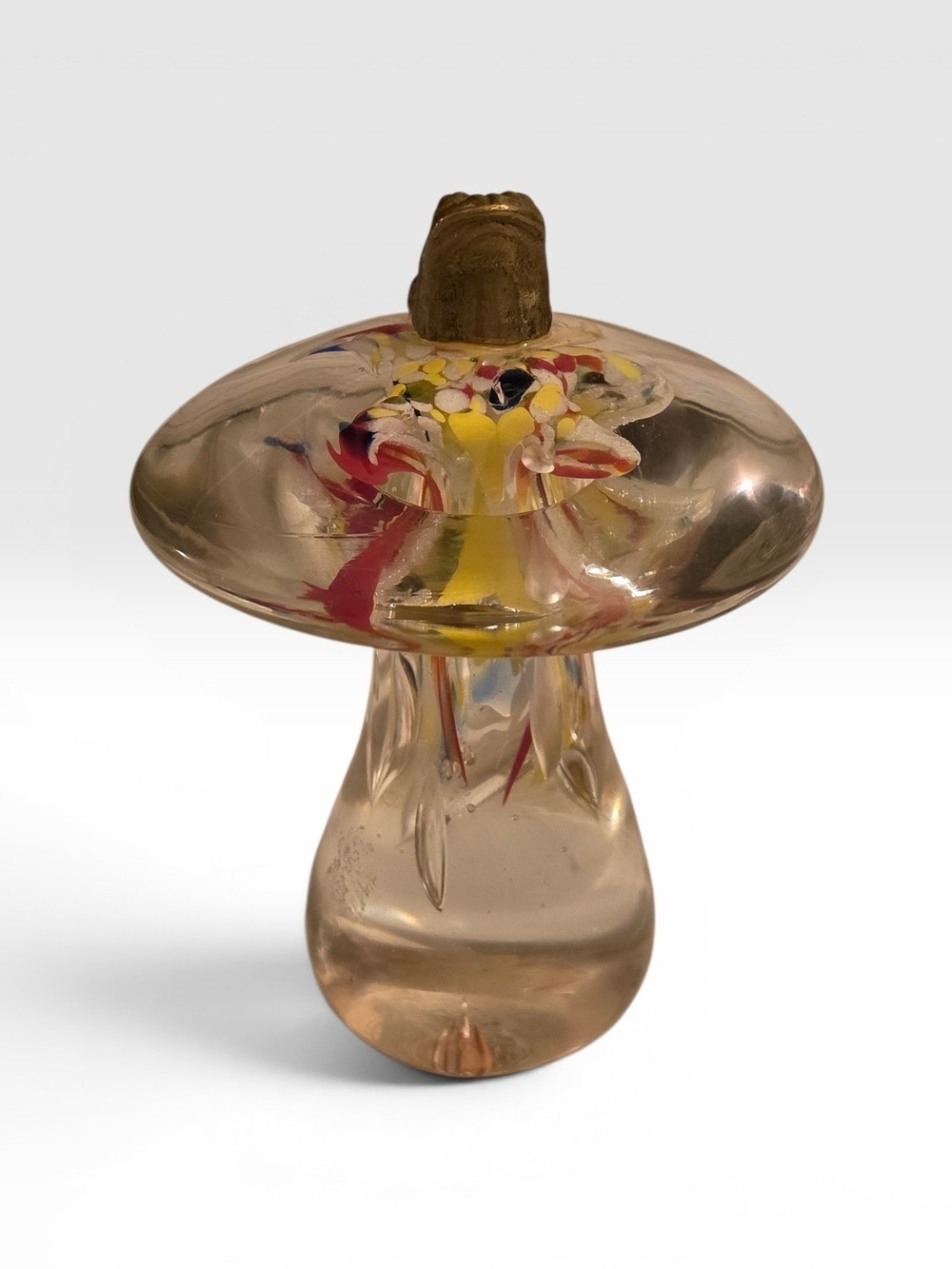 Art Glass Lenwile Ardalt Mushroom Paperweight with Brass Frog - Picture 2 of 6